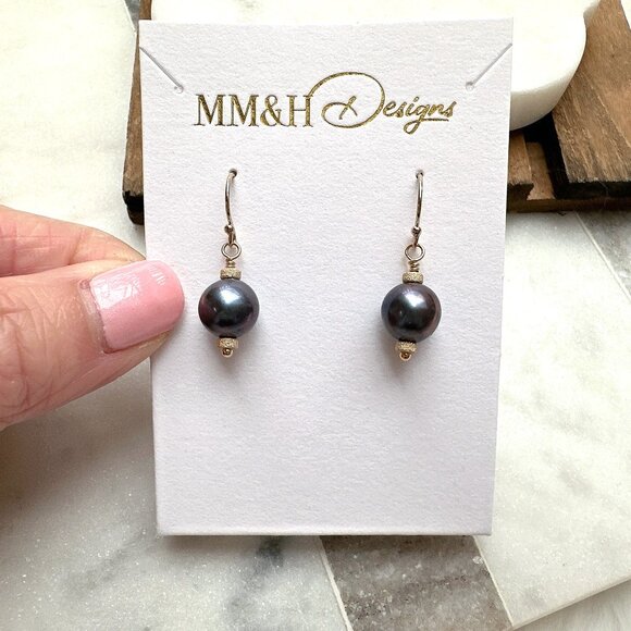 New Elegant Rainbow Peacock Round Freshwater Pearl Earrings | Handmade in BC - Picture 1 of 4